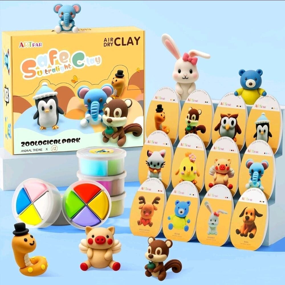 12 Animals Air Dry Clay Kit for Kids - DIY Art Crafts Molding Set